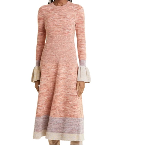 NWOT Nathalie Long Sleeve Space Dye Midi Sweater Dress - Picture 1 of 2